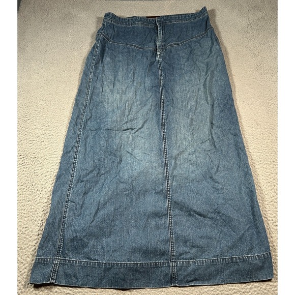 Vintage Banana Republic A-Line Maxi Skirt Womens 12 Blue Denim Zip Fly Back Slit - Picture 1 of 8